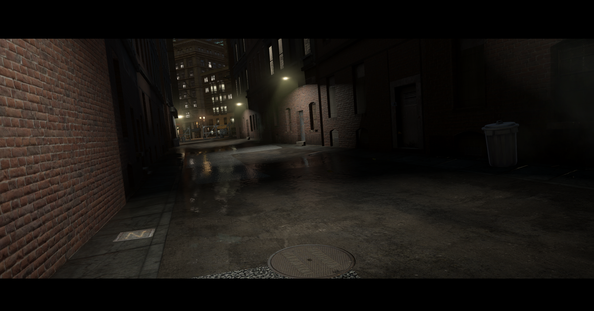 An empty alley after rain.