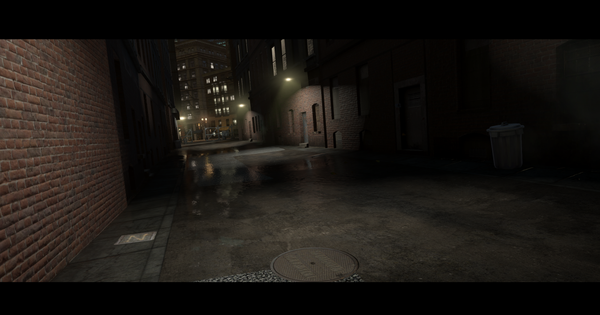 An empty alley after rain.